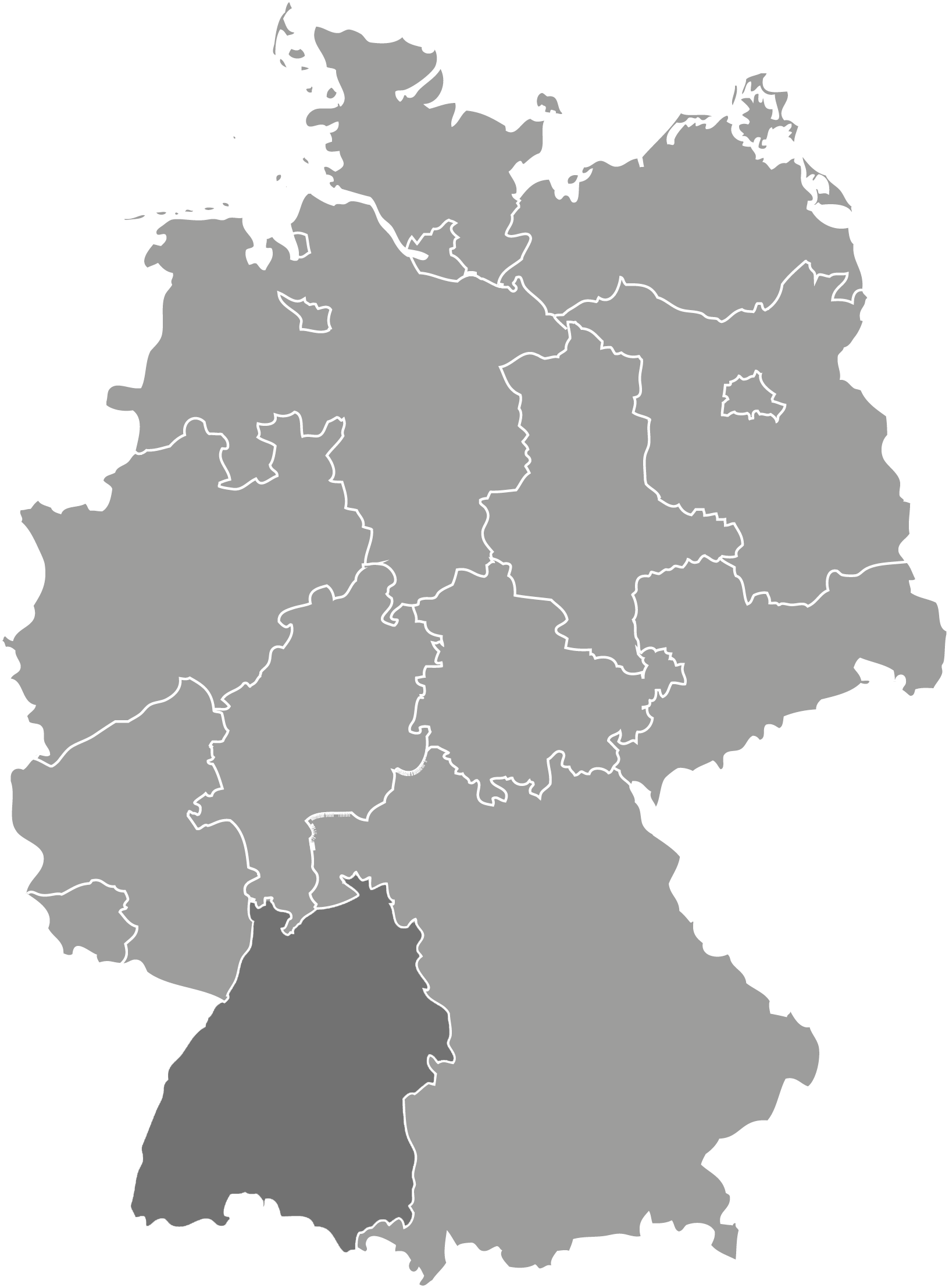 graue Deutschlandkarte - Baden Württenberg ist dunkelgrau